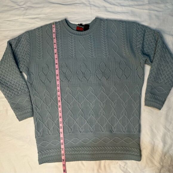 Vintage Jessica by Christopher Lai 100% Wool Cable Knit Sweater Blue Hong Kong M - Picture 9 of 10
